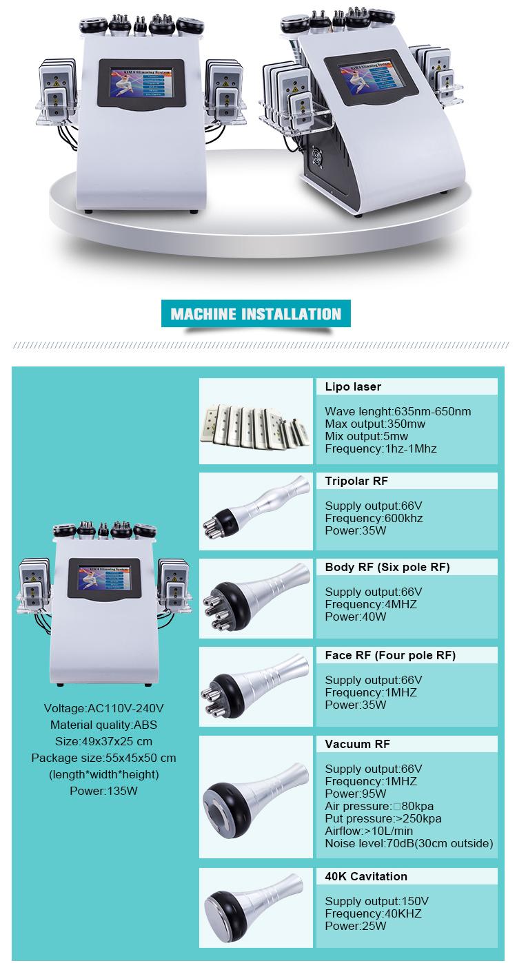 6in1 Cavitation Ultrasonic RF Beauty Cellulite Removal Fat Reduction Lipo Laser Slim Machine - CSTrueBeauty