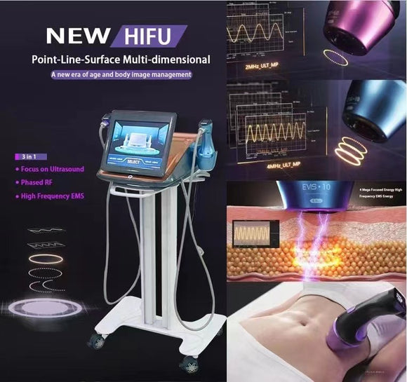 2 en 1 RF EMS portátil Hifu cara y cuerpo levantando y reafirmando la máquina 12d Hifu 