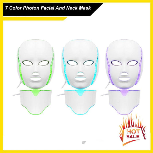 PTD Photon LED Face and Neck Mask 7 Color LED Treatment Skin Whitening Firming Facial Beauty Mask Electric Anti Aging Mask - CSTrueBeauty