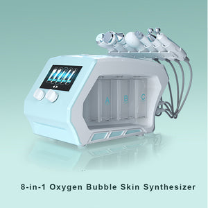 8 en 1 ultrasonido agua oxígeno pulverizador piel pelar e hidra dermoabrasión belleza limpieza facial RF máquina de cuidado facial 